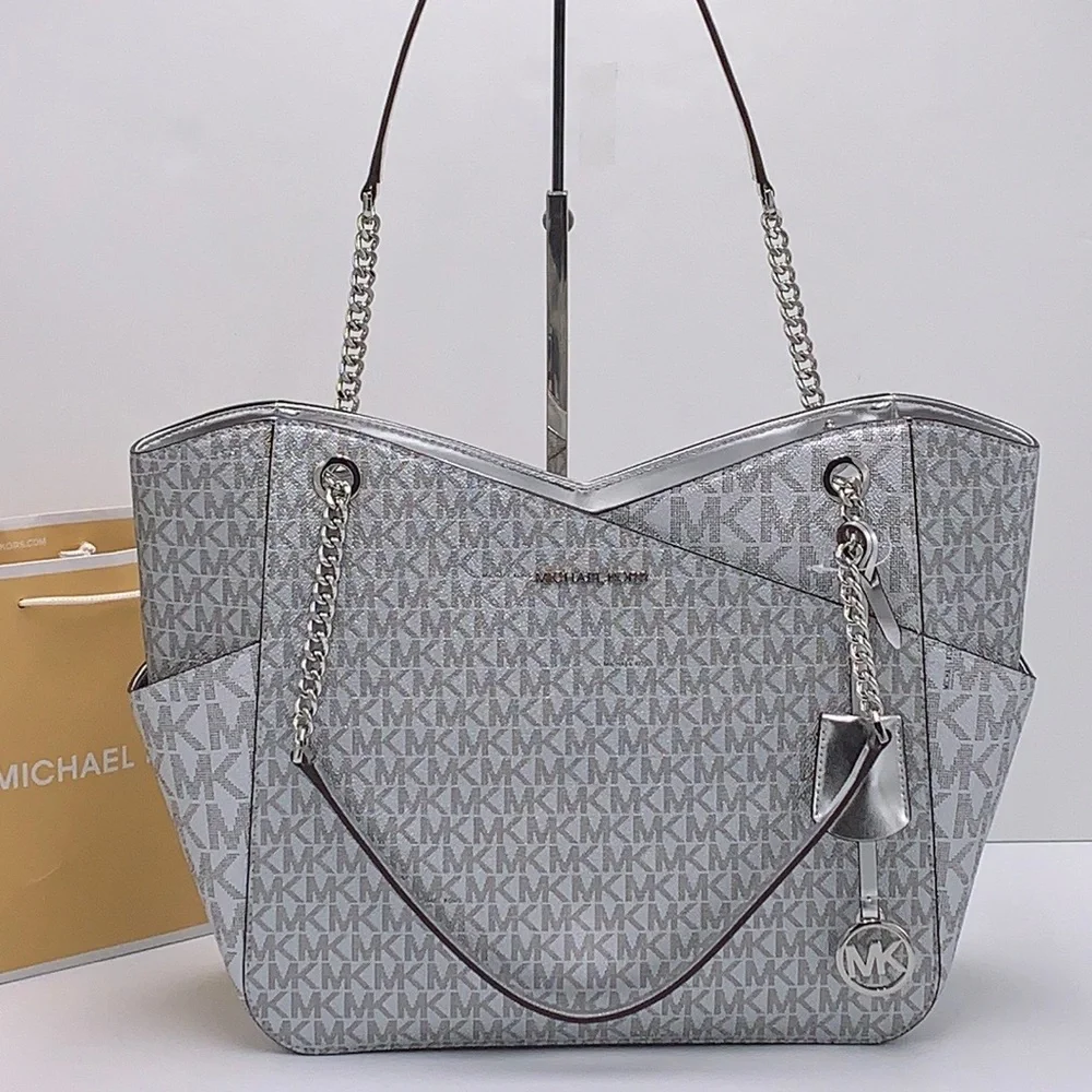 Michael Kors Jet Set Travel Large Chained Tote Shoulder Bag MK 
Silver

NWT - Picture 2 of 16